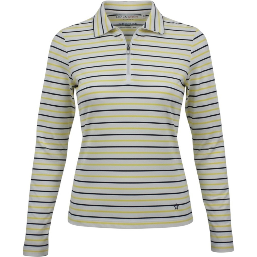 Lohla‎ Sport Emma Striped Top Lemon Yellow Navy Quarter Zip Long Sleeve XXS NWT